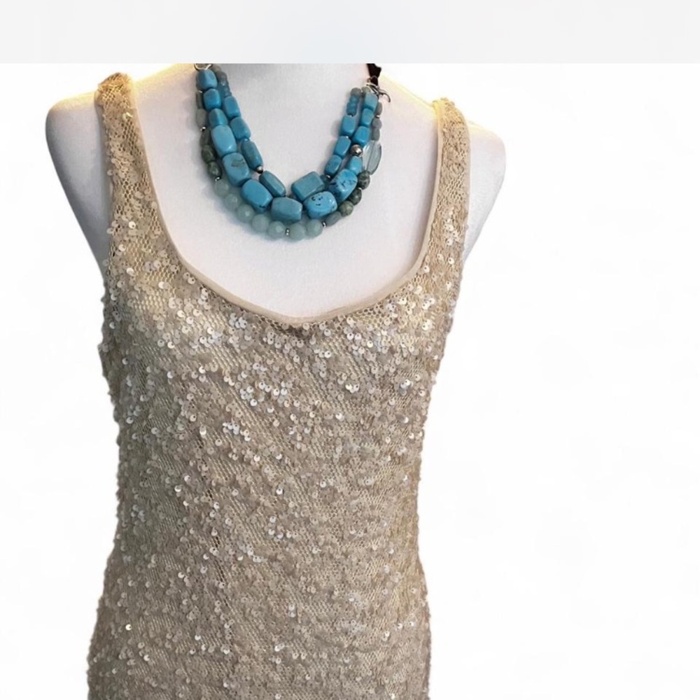 Wedding Guest Cream Sequin Maxi Dress. Stretch fabric in the lining for comfort! - Picture 3 of 10
